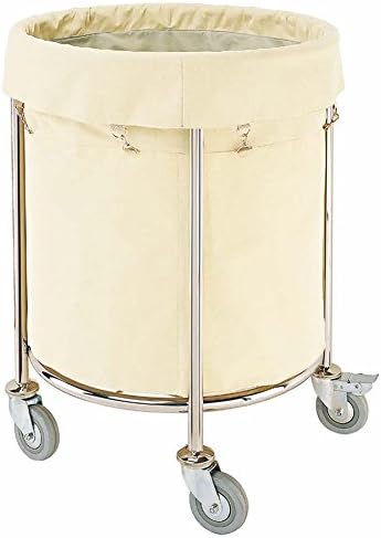 Ce chariot a linge a structure metallique en coloris beige et blanc