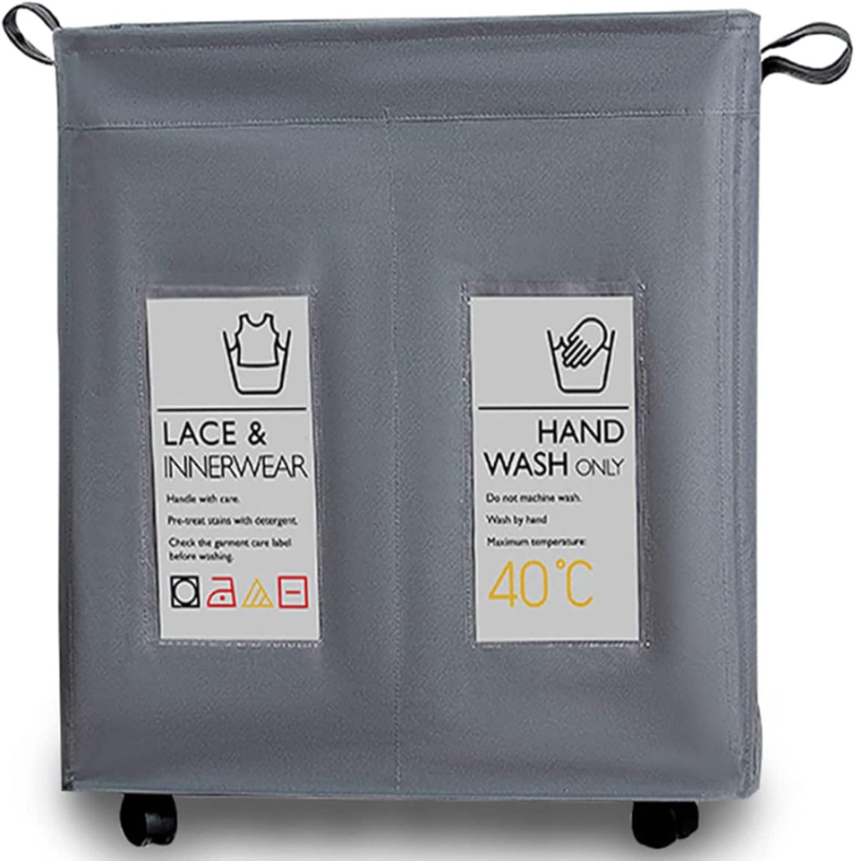 Ce panier a linge comprend une poignee de prise en main avec une structure pliante